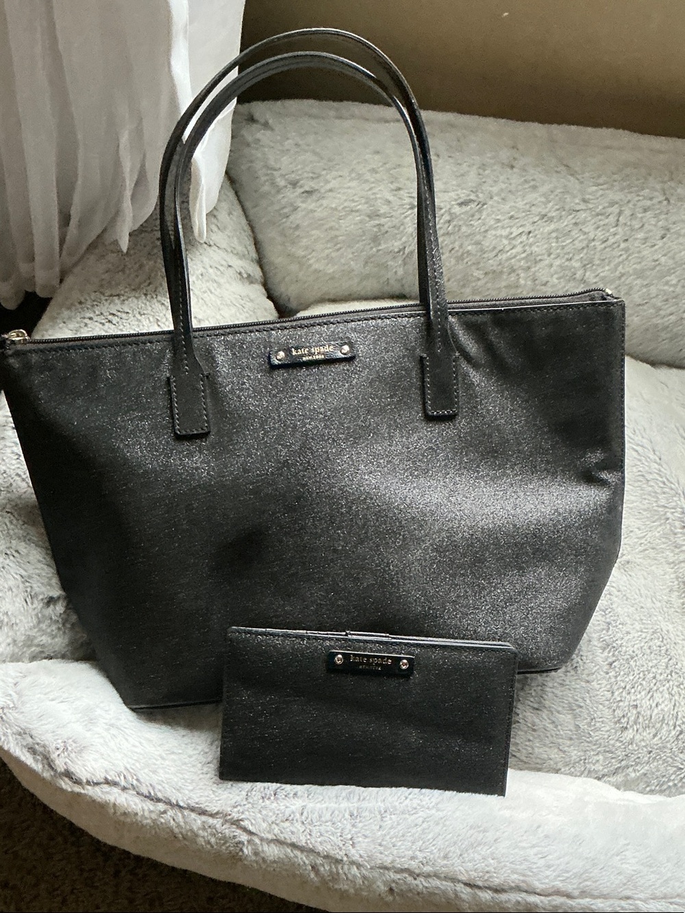 kate spade black shimmer purse with matching wallet